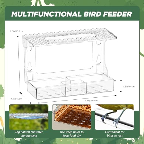 SUSOO Window Bird Feeder for Outdoors with 3 Large Capacity Detachable Seed & Water Tray, Acrylic Clear Bird Feeder with Suction Cups for Watching Wild Birds, Hummingbirds, Finches in Garden, Yard