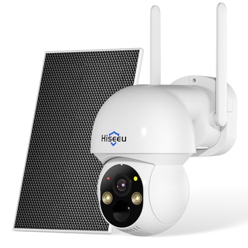 Hiseeu - Cámara de Seguridad con Panel Solar para Exteriores, WiFi de 2.4 G y 5 G, visión Nocturna a Color, visión de 360°, panorámica e inclinación, cámara 100% inalámbrica Compatible con Sistema de