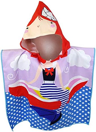White Kaiman Kids Hooded Beach, Pool & Bath Towel Soft Microfiber Multi-Purpose Poncho Swim Cover Changing Robe w/Fun Characters (Sailor Mermaid)