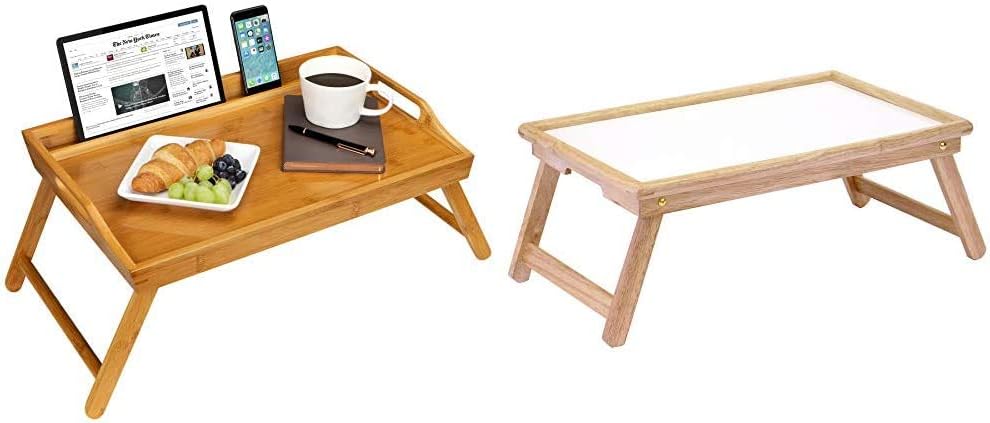 Rossie Home Media Bed Tray with Phone Holder - Fits up to 17.3 Inch Laptops and Most Tablets - Natural Bamboo - Style No. 78107 & Winsome Wood Stockton Bed Tray, Natural/wht
