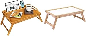Rossie Home Media Bed Tray with Phone Holder - Fits up to 17.3 Inch Laptops and Most Tablets - Natural Bamboo - Style No. 78107 & Winsome Wood Stockton Bed Tray, Natural/wht