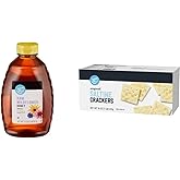 Amazon Brand Happy Belly Raw Wildflower Honey (2 Pound) and Amazon Fresh Original Saltine Crackers (16 oz)