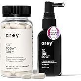 Arey The System Anti-Grey &amp; Anti-Aging Hair Treatment, Serum + Supplement | 1-month routine for hair color, thinning + strength. Mela-9 peptide Complex, copper, fo-ti &amp; black sesame, clinically proven