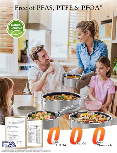 DUXANO Ceramic Pots and Pans Set Non Stick, 2026 Upgraded Hybrid Frypan, 1.5&2 QT Saucepans with Lid, Oil-less Cooking, PFAS Free Non Toxic, Induction Ready,Oven&Dishwasher Safe,Removable Handle,12PC
