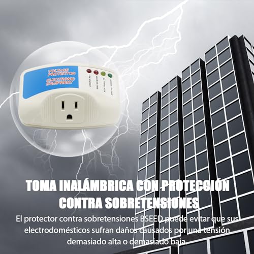 BSEED Protector de sobretensiones para el hogar,Protector de voltaje de toma única,Toma de voltaje con protección contra bajo voltaje para refrigerador de 1440 vatios,Toma de voltaje con protección