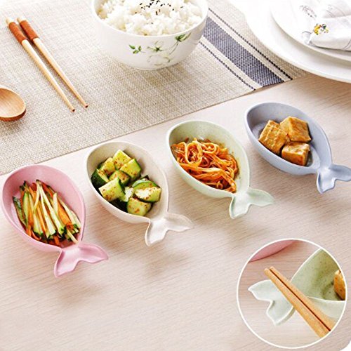 ISKYBOB 4 Pack Fish Shaped Soy Sauce Dipping Dish,Unbreakable Wheat Straw Plastic