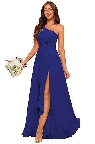 Royal Blue Long Bridesmaid Dresses with Pockets Flowy Chiffon