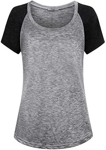 Cestyle Womens Round Neck Raglan Short Sleeve Yoga Shirt Workout Tunics Tops