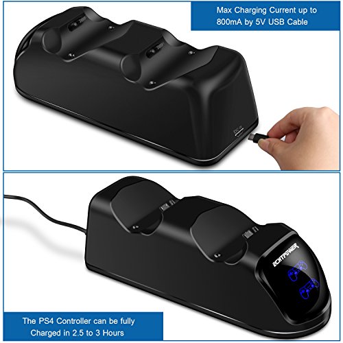 PS4 Controller Charger with USB Power Adapter, PS4 Charging Dock, Dual Charger with Charging Status Display Screen for PlayStation 4 Dualshock 4