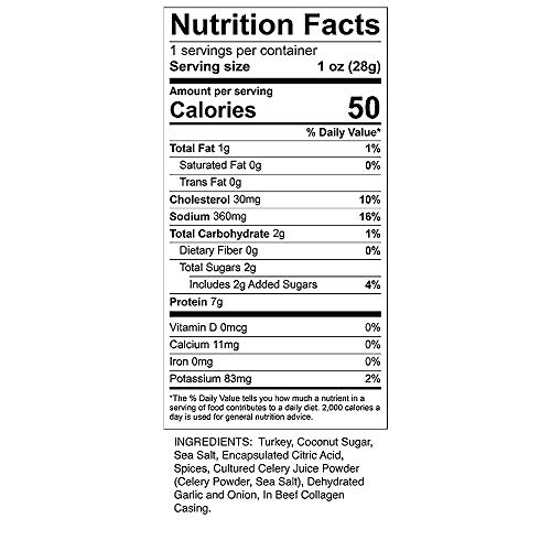 Caveman Foods Paleo - Certified, Keto Friendly, Gluten Free, Low Carb Smoked Turkey Snack Stick, 1 Ounce, 20 count
