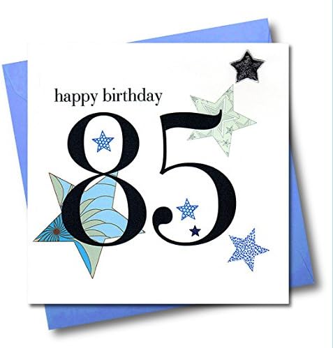 Claire Giles Greeting Cards, Happy 85th Birthday Card, Blue Stars Age 85 Birthday Greeting Card, Embellished with a padded star