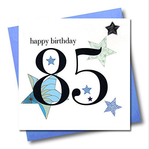 Claire Giles Greeting Cards, Happy 85th Birthday Card, Blue Stars Age 85 Birthday Greeting Card, Embellished with a padded star