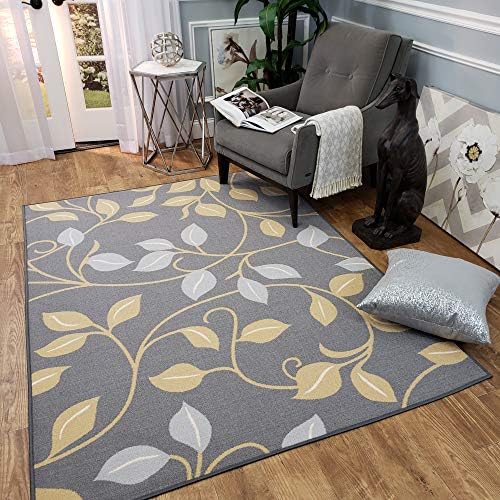 Area Rug 5×7 Gray Floral Kitchen Rugs and mats Rubber Backed Non Skid
