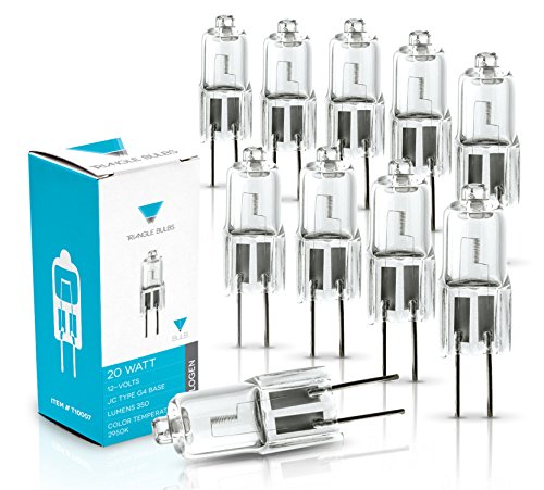 Triangle Bulbs T10007-10 (10 pack) - Q20/G4/CL/12V, 20 Watt, T3 JC Type, 12 Volt, Clear, G4 Bi-pin Base, Halogen Light Bulb, 10 Pack