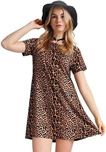 OEUVRE Women Chic Apparel Leopard Print Babydoll Mini Tunic Dress 10