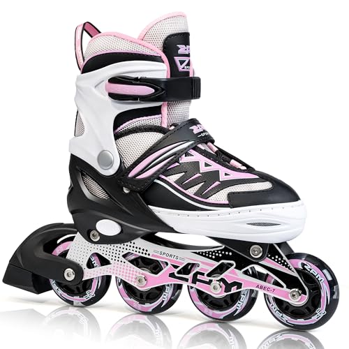 2PM SPORTS Cytia Rosa/Violett größenverstellbare Inliner Kinder mit leuchtenden LED Rollen, lustige blinkende Anfänger Mädchen Inline Skates mit Einstellbarer f