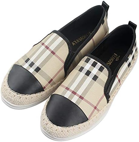 Tengyu Leather Slip On Flat for Womens Fashion Sneakers Plaid Loafers Espadrilles Comfort Driving Holiday Shoes