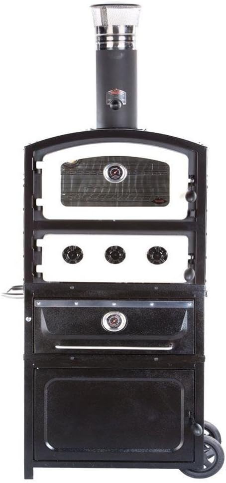 Alto Series Wood and Charcoal Fired Oven and Smoker with Warming Drawer and Storage Box in Black