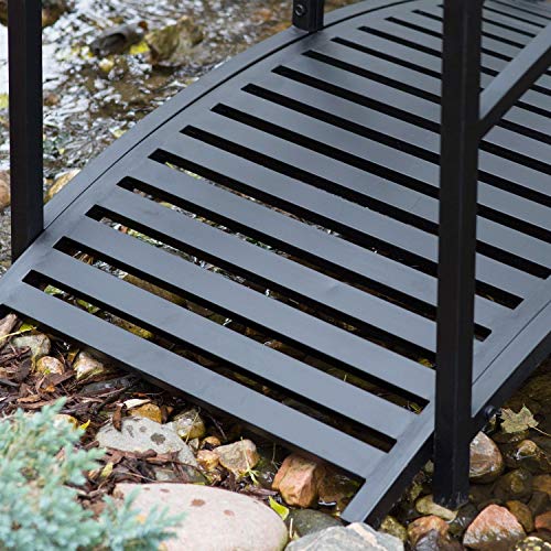 StarSun Depot Contemporary Outdoor 4-Ft Metal Garden Bridge in Black Steel with Side Rails