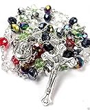 Colorful Rosary Beads Crystal Beaded Catholic Necklace With Holy Mary Medal & Jesus Cross