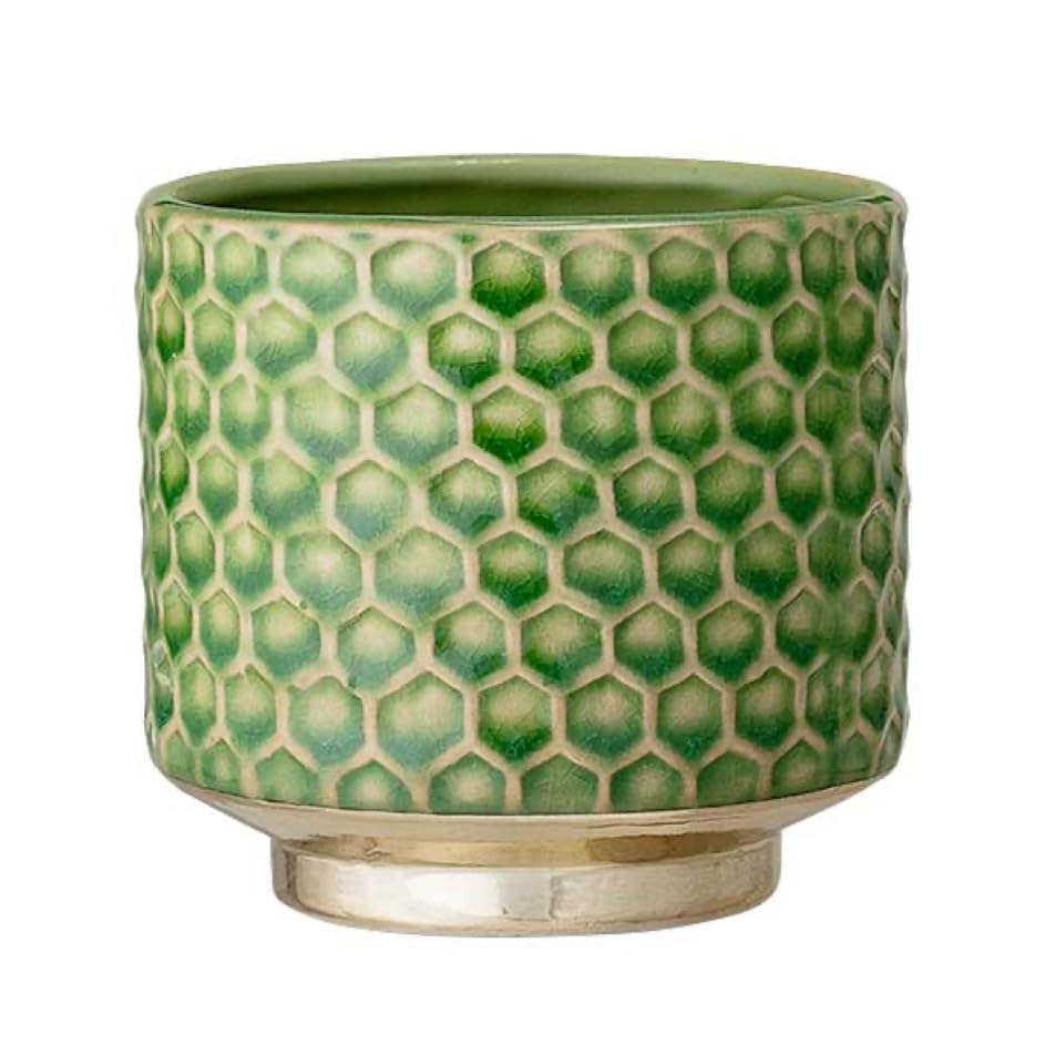 Nordring Ceramic Flower Pot Goldy - colorful Planter, Pot for plants, sukkulents Size S (10 cm ø) Dia 4.125'' H 3.875'', Stoneware, applegreen