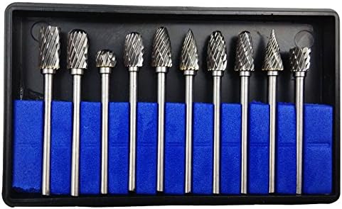 Carbide Burr KangTeer 6mm Dia 1/8" Shank Double Cut Tungsten Carbide Rotary File Cutting Burs Tool Rotary Drill Die Grinder Bits (10x(1/8,6mm))