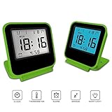 KLAREN Electronic Alarm Clock, Travel Clock, Portable Digital Clock with Calendar & Temperature - Battery Included (Green)