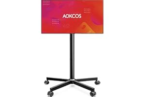 AOKCOS Rolling TV Stand - Mobile TV Stand on Wheels for 32-65 inch Flat/Curved TVs with Tilting, Height Adjustment Portable Rolling TV Cart Hold up to 88 Lbs for Livingroom, Bedroom, Office, Outdoors