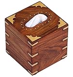 SouvNear Handmade Tissue Box Cover - Decorative Tissue Box - Brass Inlay Tissue Box Holder/Cover - Cool, Big Wood Tissue Paper Holder - Decorative Brass Etchings