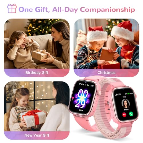 Velmood 4G Smart Watch for Girls, Smartwatch for Girls with GPS and Calls, Video Calls, Voice Chat, SOS, School Mode, Pedometer, Sleep, Alarm Clock IP68 for Girls Boys Pink
