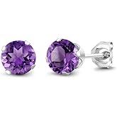 Gem Stone King 925 Sterling Silver Purple Amethyst Stud Earrings For Women Men (1.50 Carat Cttw, Round 6MM)