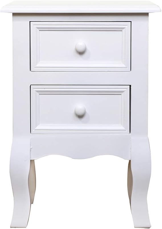Lifetech Small White Bedside Table with 2 Drawers for Bedroom