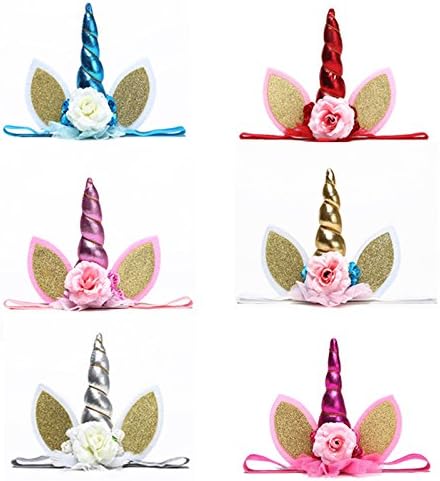 Elastic Unicorn Horn Headband ,Patedan 6pcs Shiny Spiral Flower Dressing Hairband for Birthday Party Decoration