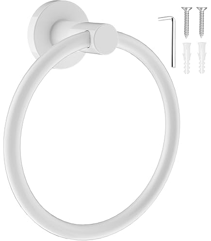 Homewerks Worldwide 228794 WHT HP Anneau porte-serviettes basique - Blanc, base en laiton, tige en zinc, tube en aluminium