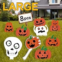 Pawliss Halloween Decorations Outdoor, Extra Large 8ct Pumpkins Skeleton and Ghost Corrugate Yard Signs with Stake, Family Friendly Trick or Treat Party Plastic Decor