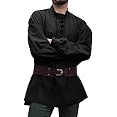 Runcati Mens Medieval Pirate Shirt Steampunk Viking Renaissance Long Sleeve Lace Up Scottish Halloween Costume Tops