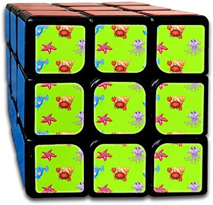 Starfish Jellyfish Anglerfish Hermit Crab Green Back Printing Easy Smooth Turning Stickerless 3x3x3 Speed Cube Puzzle Anti Stress