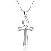 Hioed Egyptian Ankh Cross Pendant Necklace 925 Sterling Silver Coptic Egyptian Men Amulet Protection Necklace CZ Faith Cross Charm Pendant Jewelry Gift for Women Men
