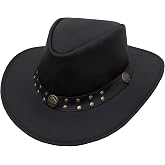 GARGOYLE BELLS Genuine Leather Cowboy Western Hat for Men Woman Studded Steampunk Hat Deadman Top Hat for Halloween Costume
