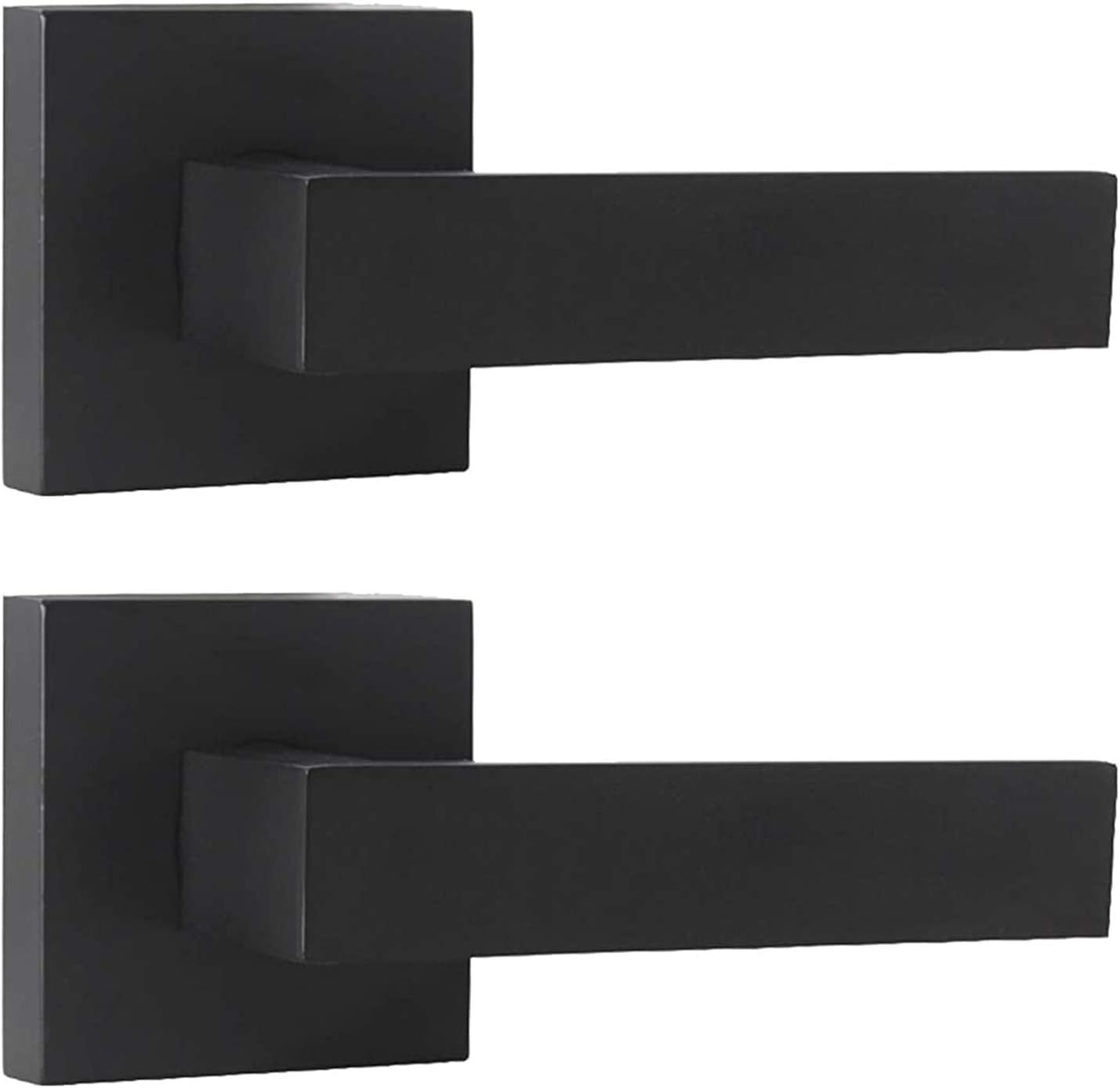 2 Matte Black Dummy Levers for Interior Doors,Square Rosette Straight