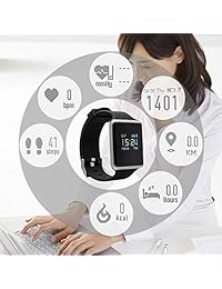 Bebinca   Reloj inteligente Bluetooth, pulsera inteligente, pantalla de color OLED, monitor de presión arterial y frecuencia cardíaca, podómetro, negro, talla única