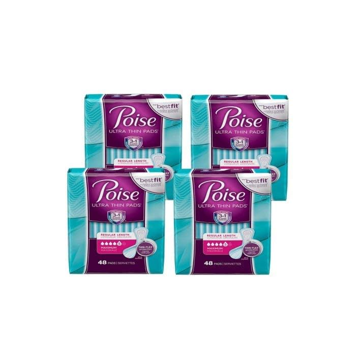 Poise Ultra Thin Incontinence Pads, Moderate Absorbency, Regular, Unscented, 216 Count (2 Packs of 108)