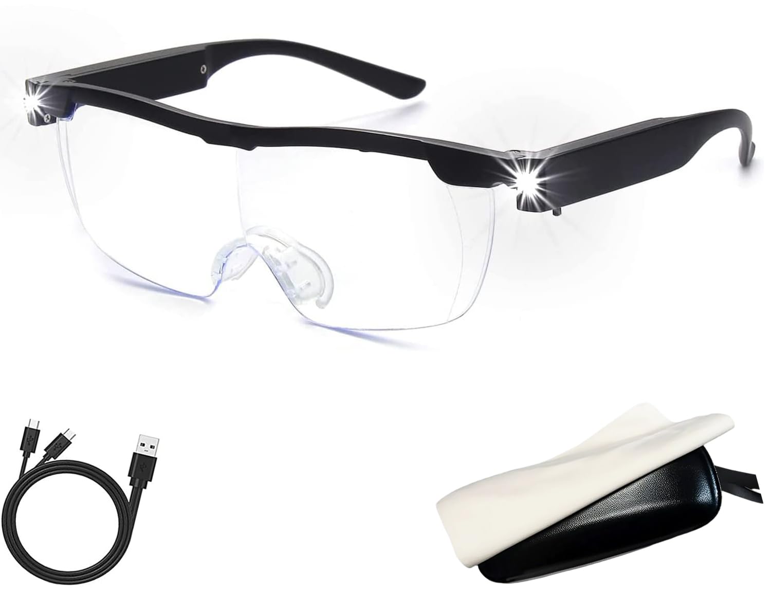 Magnifying Glass with Light USB Rechargeable, Hands Free Led Magnifying Glasses for Hobbies Reading Craft Close Work, 250% Magnification Anti Blue Light Head Magnifier Spectacles Eyeglasses