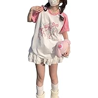 Packitcute T-shirt Donna Girocollo Cotone – Stile Giapponese Con Stampa Cartone Animato, Morbida, Maniche Corte, Colori Chiari
