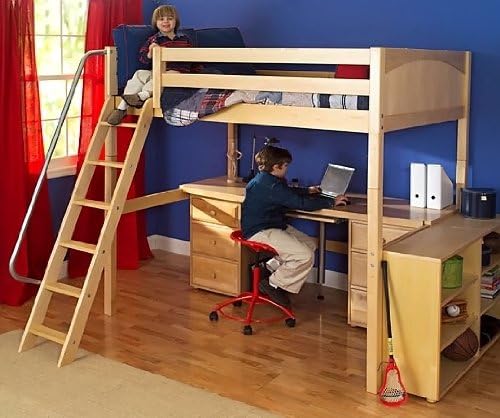 4 pc Kid's Full Size Loft Bed Set w Desk and Half-Width Dresser