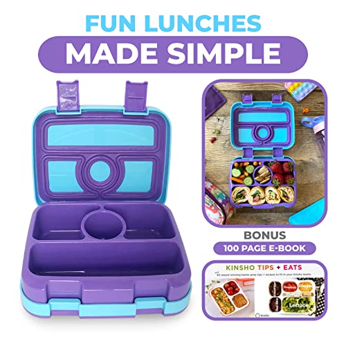 kinsho Bento Lunch Box for Kids Toddlers, 4 Portion Sections Secure Lid