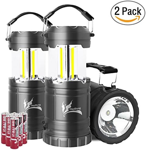 Collapsible LED Camping Lantern Combo with Flash Light, Ultra Bright 300 Lumens COB Lighting Source Great for Hurricanes, Emergency, Outdoor Hiking, Portable Battery Powered Camping Lights (2-Pcs, Grey)