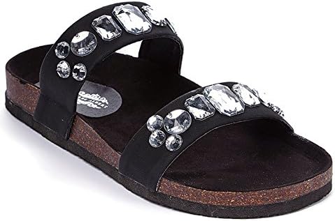 Charles Albert Women's Slide On Casual Jeweled Rhinestone Two Strap Footbed Sandal