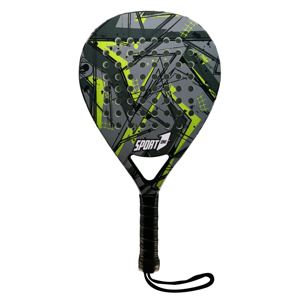 Sport1 Gamer padel racket, 50% fiberglass 50% carbon, teardrop shape for recreational players. Soft and sensitive shovel ideal for players with medium powerful shots. Black, One size fits all