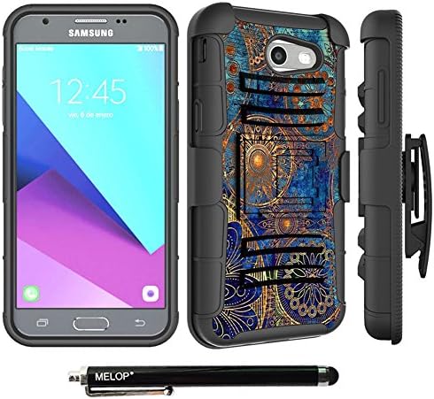 Galaxy J3 Emerge Case, MELOP Three Layer Swivel Belt Clip with Kickstand Holster Built-in Armor Case for Samsung Galaxy J3 Emerge 2017 / Express/Amp Prime 2 /Sol 2/ Eclipse/Luna Pro / J327P - Gear